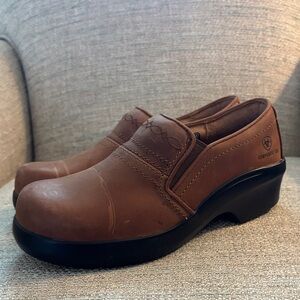 Ariat Work Safety Clog Steel Toe‎ Brown Leather Slip Resistant Womens Size 8